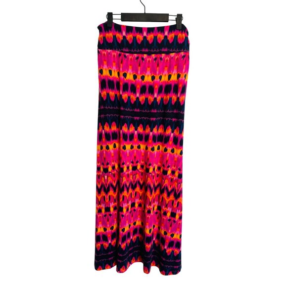 2/$30 Cynthia Rowley M Vibrant Ikat Pattern Maxi Skirt Magenta, Navy, Black - Picture 8 of 12